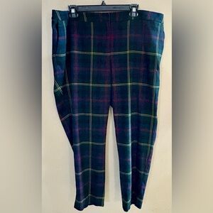 Talbots 18WP Hampshire Ankle Plaid Pants in Dark Green and Navy, Wool Blend, EUC